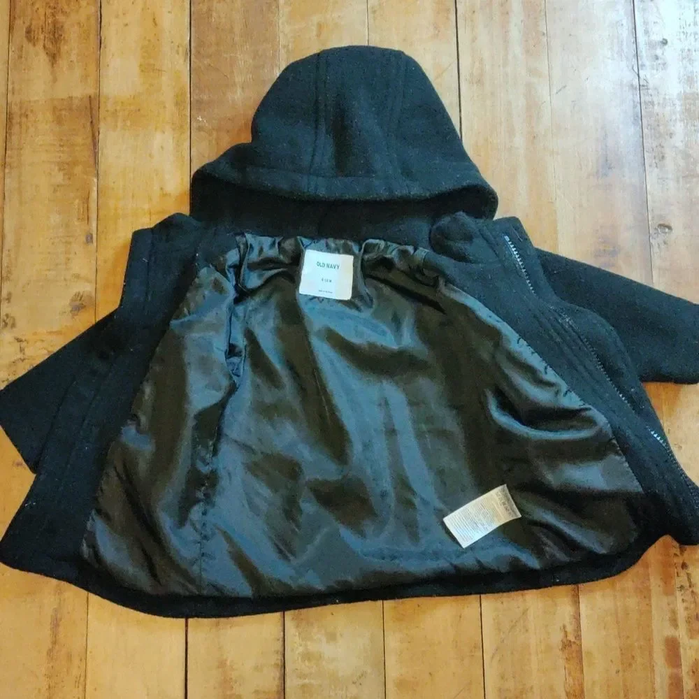 Old Navy Pea Coat Black 6 to 12 months baby Hooded Jacket Unisex